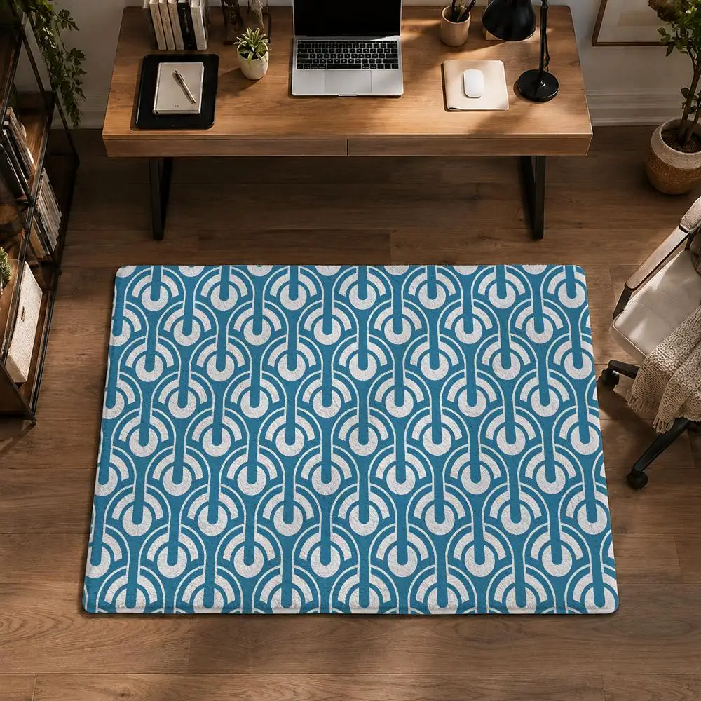 Fan-shaped Repetitive Arrangement Floor Mat Flannel Non-Slip Washable Soft Rug Bathroom Kitchen Bedroom Living Room Home Decor