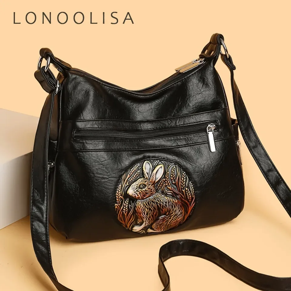 

Large Capacity Women Crossbody Bag for Women Rabbit Bags Vintage Women Bags Chinese Style Leather Shoulder Messenger Bag Sac