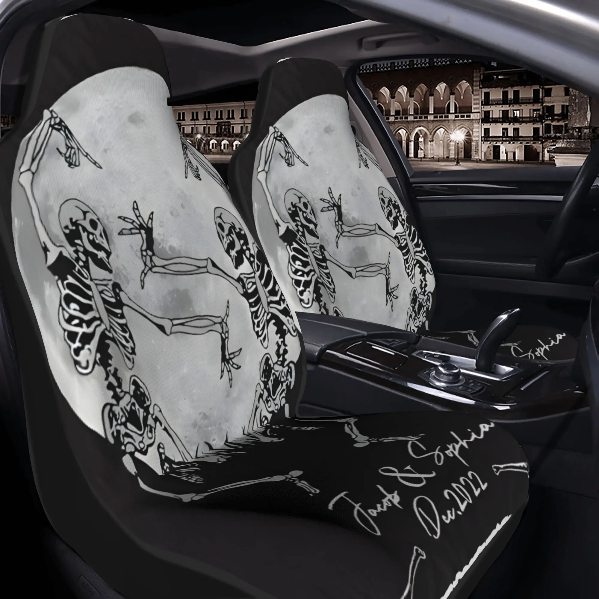 2pcs Halloween Couple Skeleton Dance Moonlight Fleece Throw Blanket 2022Car Seat Covers, Suitable For All Vehicles, Christmas G