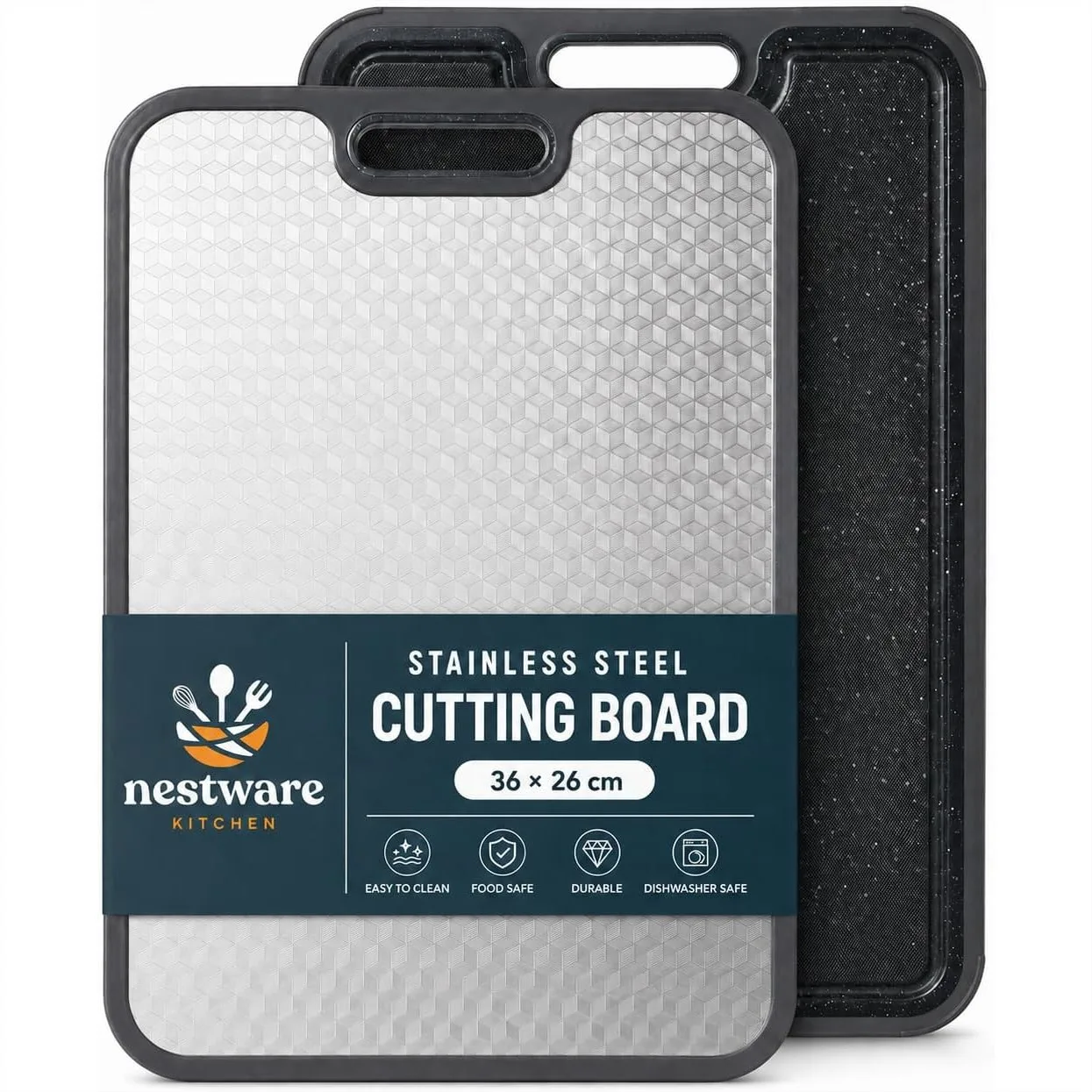 

Stainless Steel Cutting Board Double Sided 36x26cm for Kitchen Prep Easy Clean