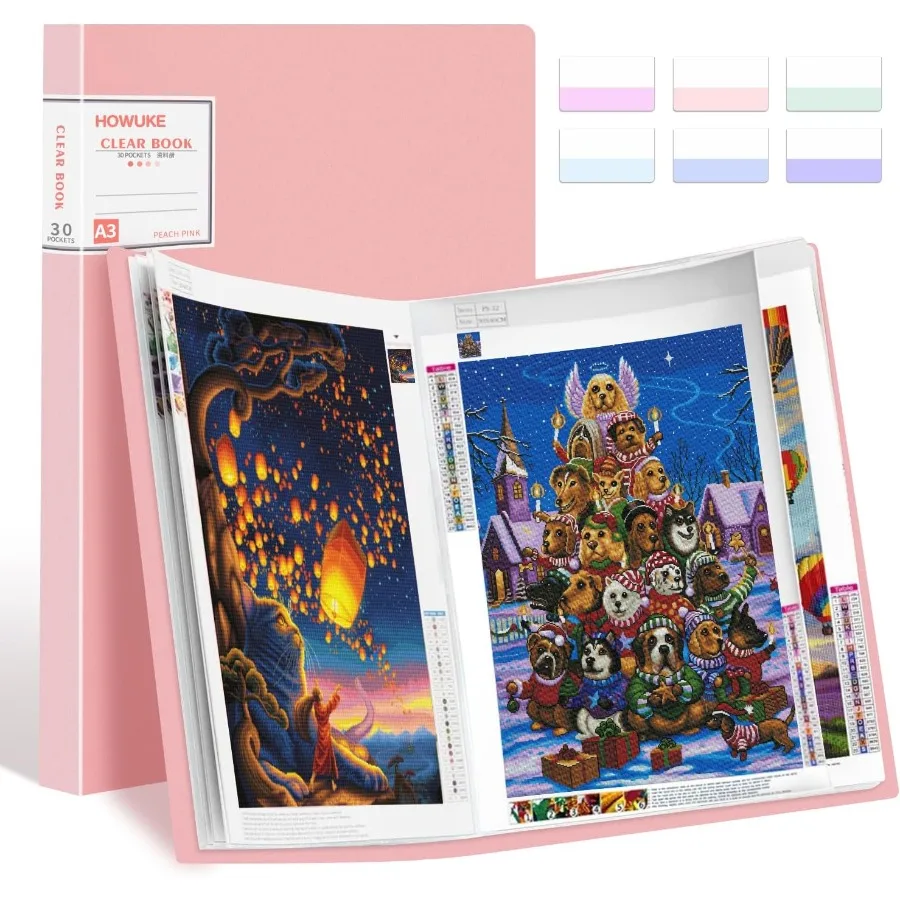 A3 Diamond Painting Storage Book 60 Views Art Portfolio Presentations Folder with 30 Pages Protectors for Creative Craft Projec