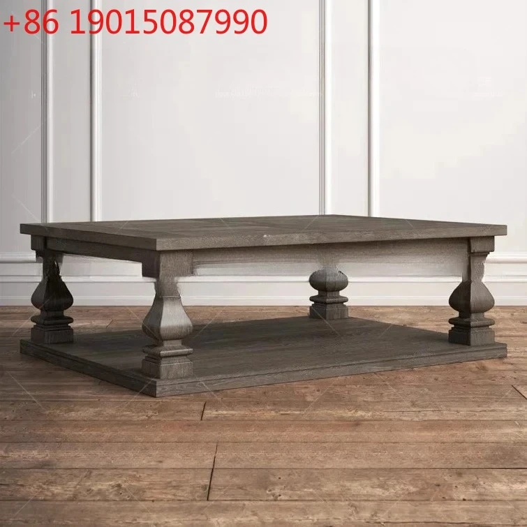 American rural solid wood retro coffee table side table combination, French living room small apartment