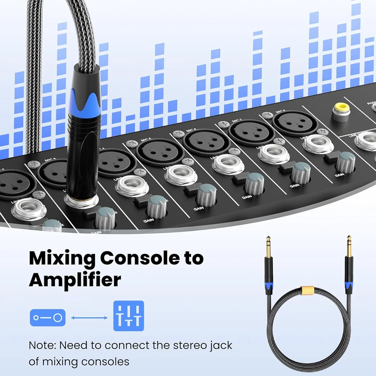 6.35mm TRS Stereo Audio Cable Heavy Duty 6.35 Balanced Patch Cord Interconnect Cable for Studio Monitor Mixer Amplifier Speaker