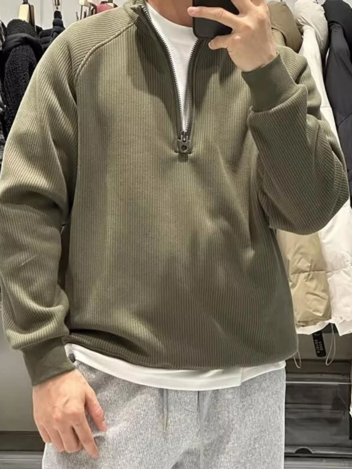 

Мужская вельветовая толстовка свободного кроя с длинным рукавом на молнии, однотонная, универсальная верхняя одежда, повседневный топ, модный бренд, осень-зима