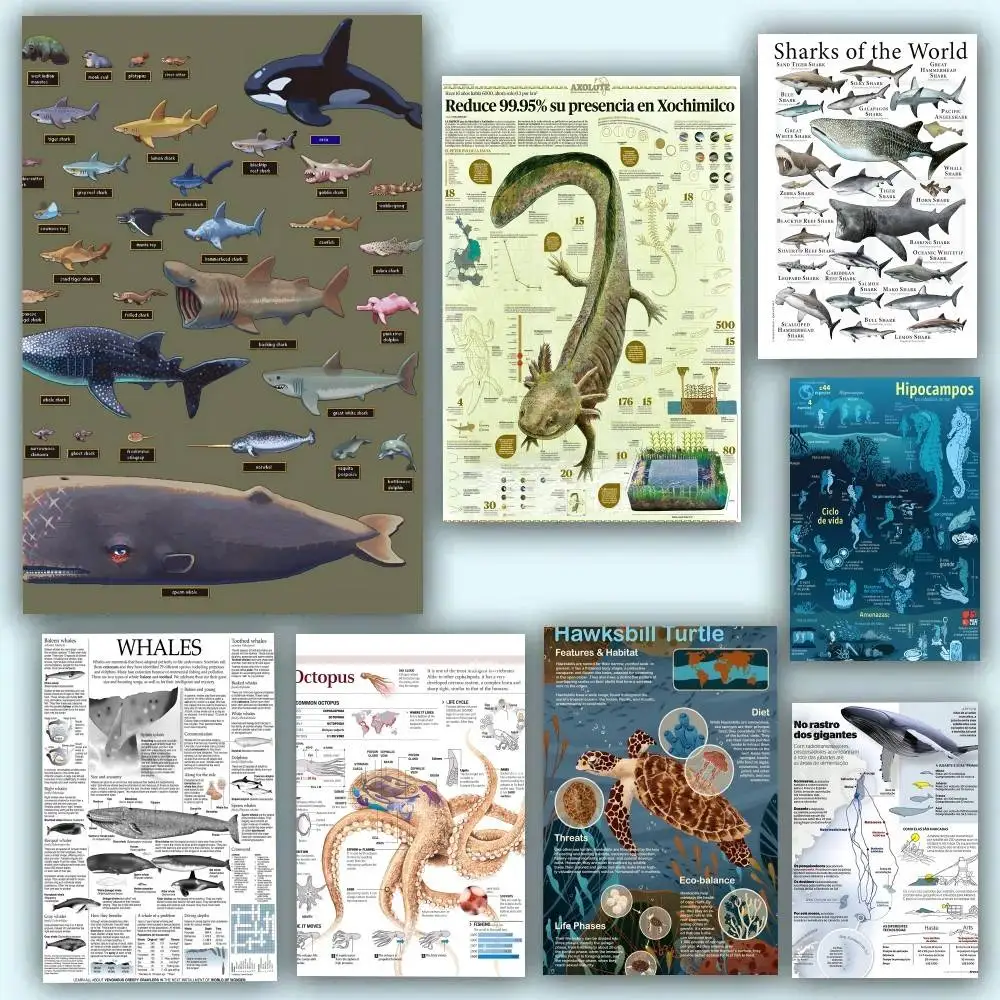 Retro Marine Life Magazine Poster Waterproof Wall Art Sticker For Bar Living Room Vintage Room Decor High Quality Print Gift