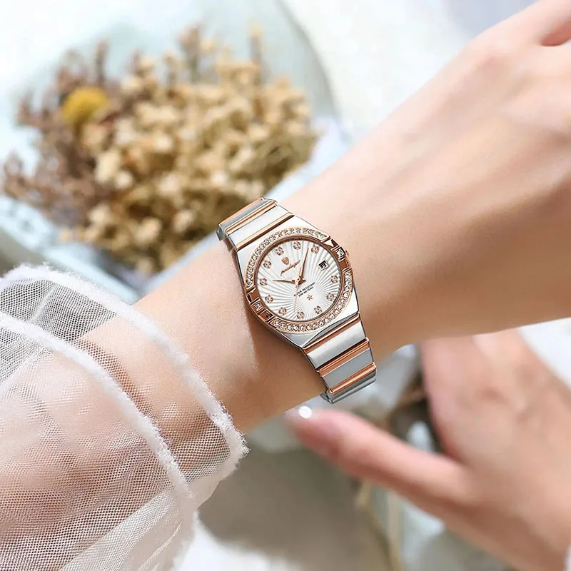 Luxury Diamond Brand Womens Watches Top Waterproof Ultra Thin Ladies Watch Rose Gold Luminous Calendar Quartz Clock Female 2024