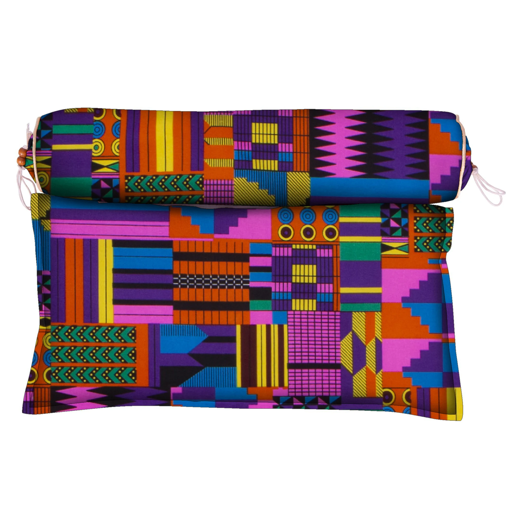 African Print Pillow Cover Set, Cylinder Neck Bolster Case & Square Pillowcase, Multiple Ethnic Patterns     HAXZT1-H