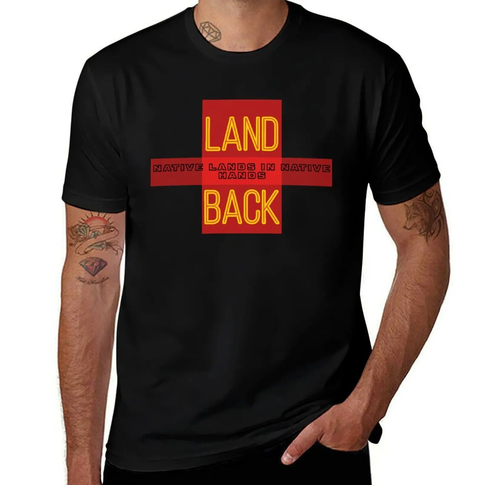 Land Back Native Lands On Native Hands Native American Design T-Shirt High Elasticity Sports Tee Shirt
