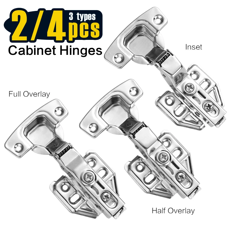 2-4 PCS 35mm Cup Cabinet Hinges for Frameless Doors, Soft Close European Full/Half Overlay & Inset, Kitchen Wardrobe Door Hardwa