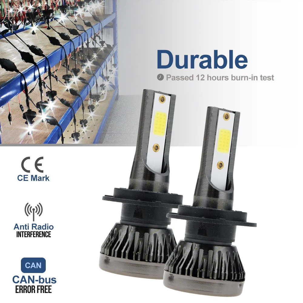 2Pcs H7 Led Light Lamp Bulb High/Low Beam Canbus 6000k White 8000lm 25W For MERCEDES-BENZ C-CLASS T-Model W203 W204 S204 CL203