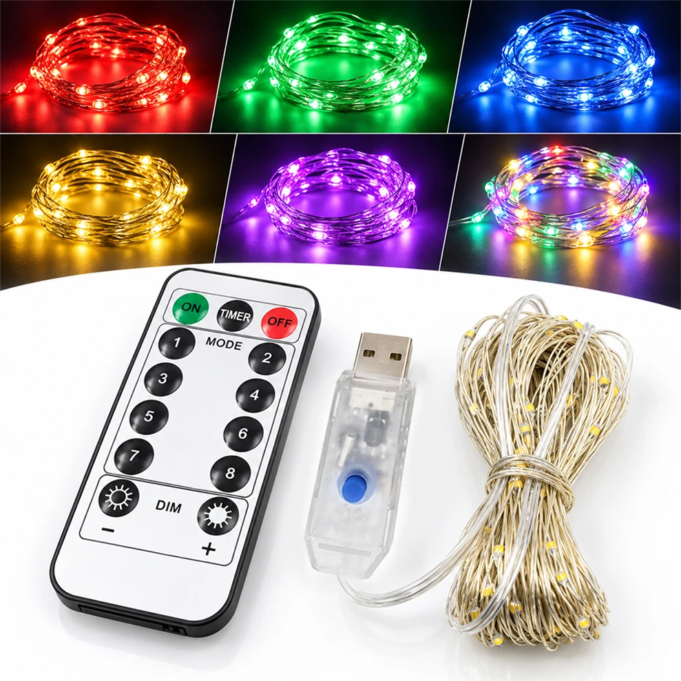 3PCS 8 Function Remote Control LED Fairy Lights USB String Lights 20m-1m Home Wedding Christmas Day Holiday Party Lights Parts