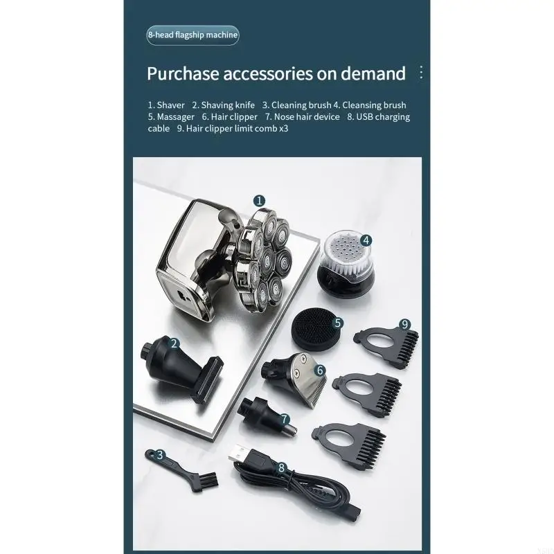 อัพเกรด 6 in 1 ไฟฟ้าสำหรับหัวล้านมีดโกนสำหรับเครื่องโกนหนวดหัวโกนหนวดและแห้งสำหรับผู้ชายที่มี IPX6 คลาสกันน้ำและ LED disp n58d