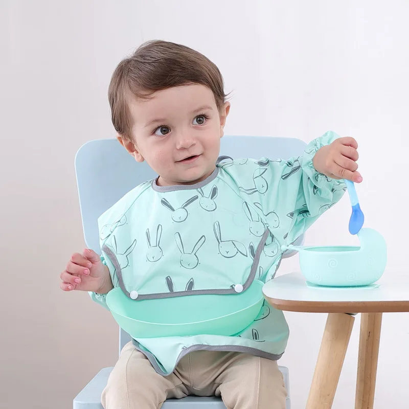 

New Waterproof Eating Smock Infant Toddler Baby Cartoon Long Sleeve Art Apron Animal Smock Soft Baby Bib Burp Clothes