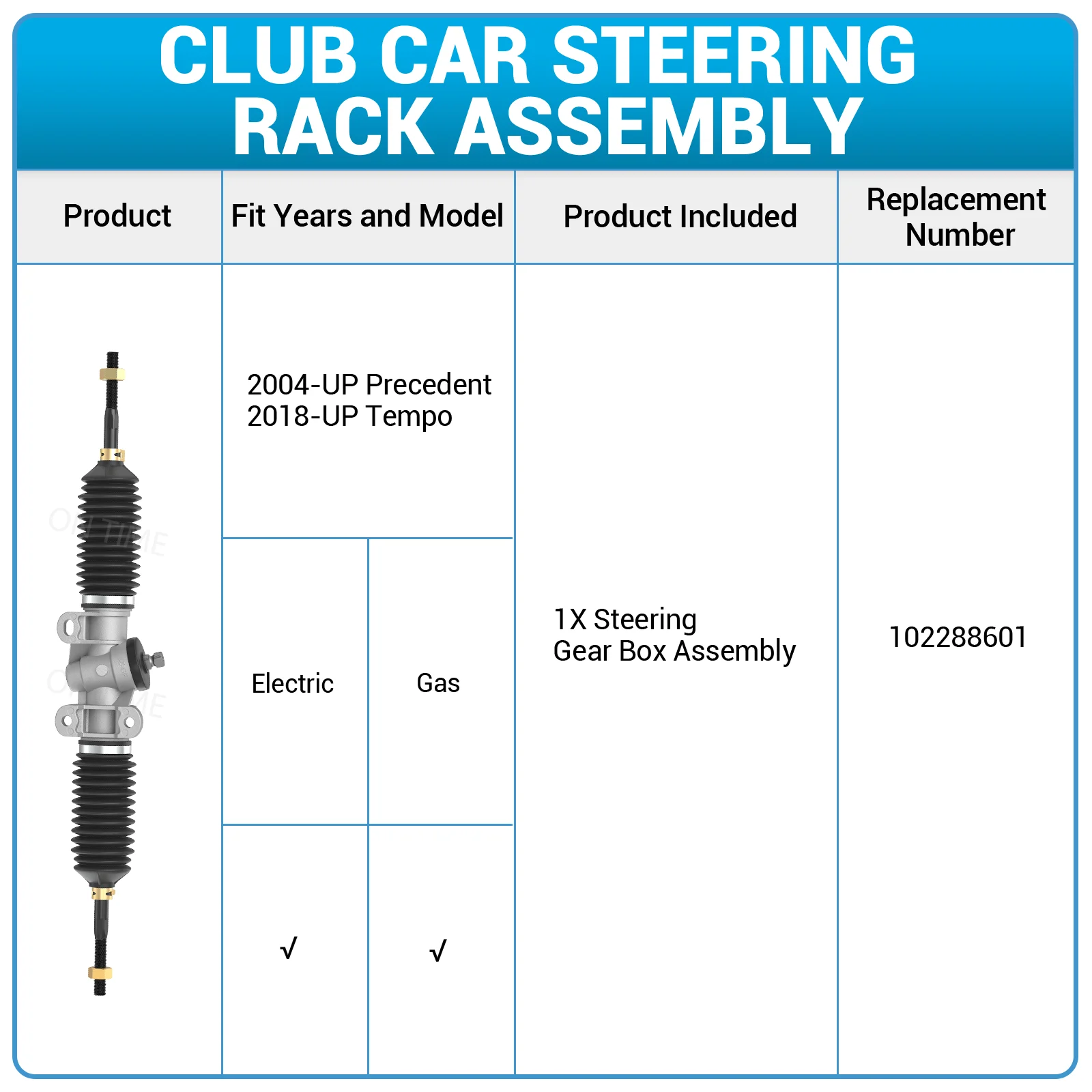 Gruppo scatola sterzo carrello da golf per modelli Club Car dal 2004 in poi precedente e 2018-up Tempo OEM # 102288601 1022886-01 103679701