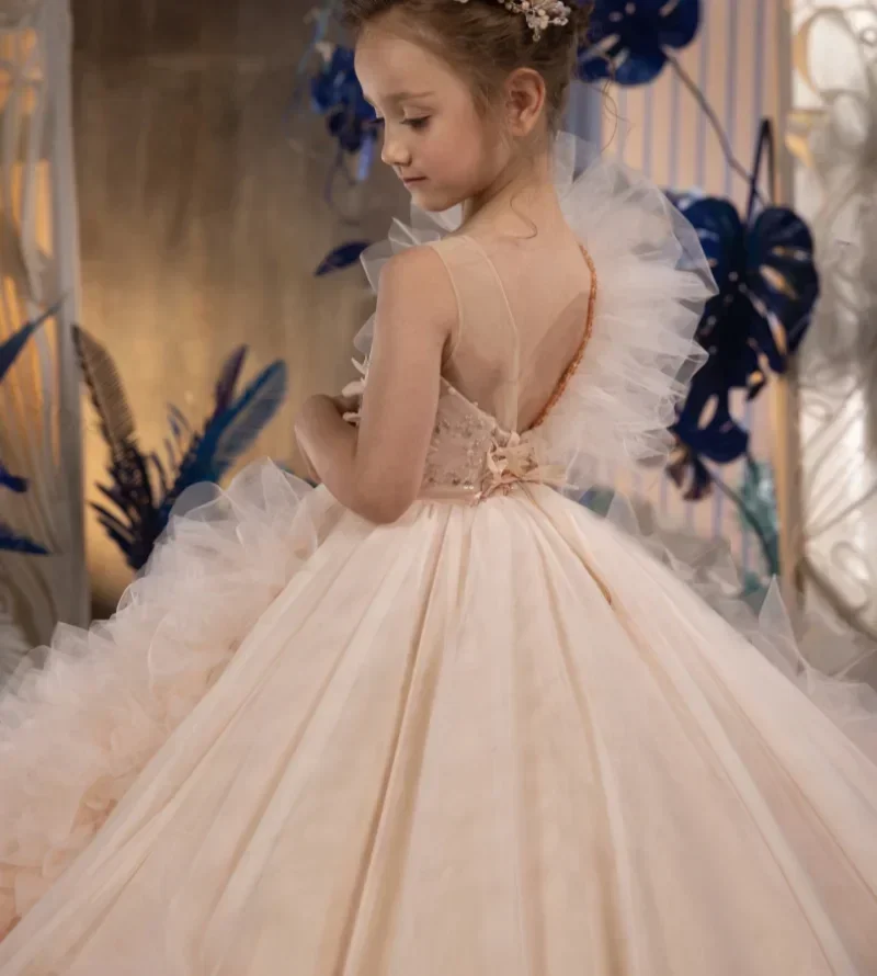 

Princess Flower Girl Dress One Shoulder A-Line Pleated Sequined Floor Length Ball Gowns For Girls First Communion Birthday Dress