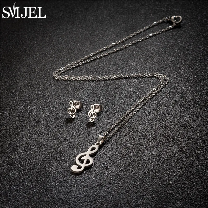 Stainless Steel Soccer Jewelry Sets for Men Bohemia Daisy Sakura Lily Flower Necklaces Tiny Music Earrings Women Pendientes