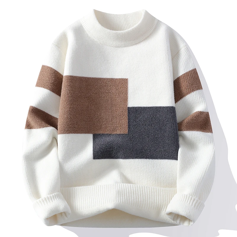 Pull patchwork en tricot à col rond pour hommes, pulls décontractés pour hommes, pulls Hip Hop Streetwear, mode automne et hiver, nouveau