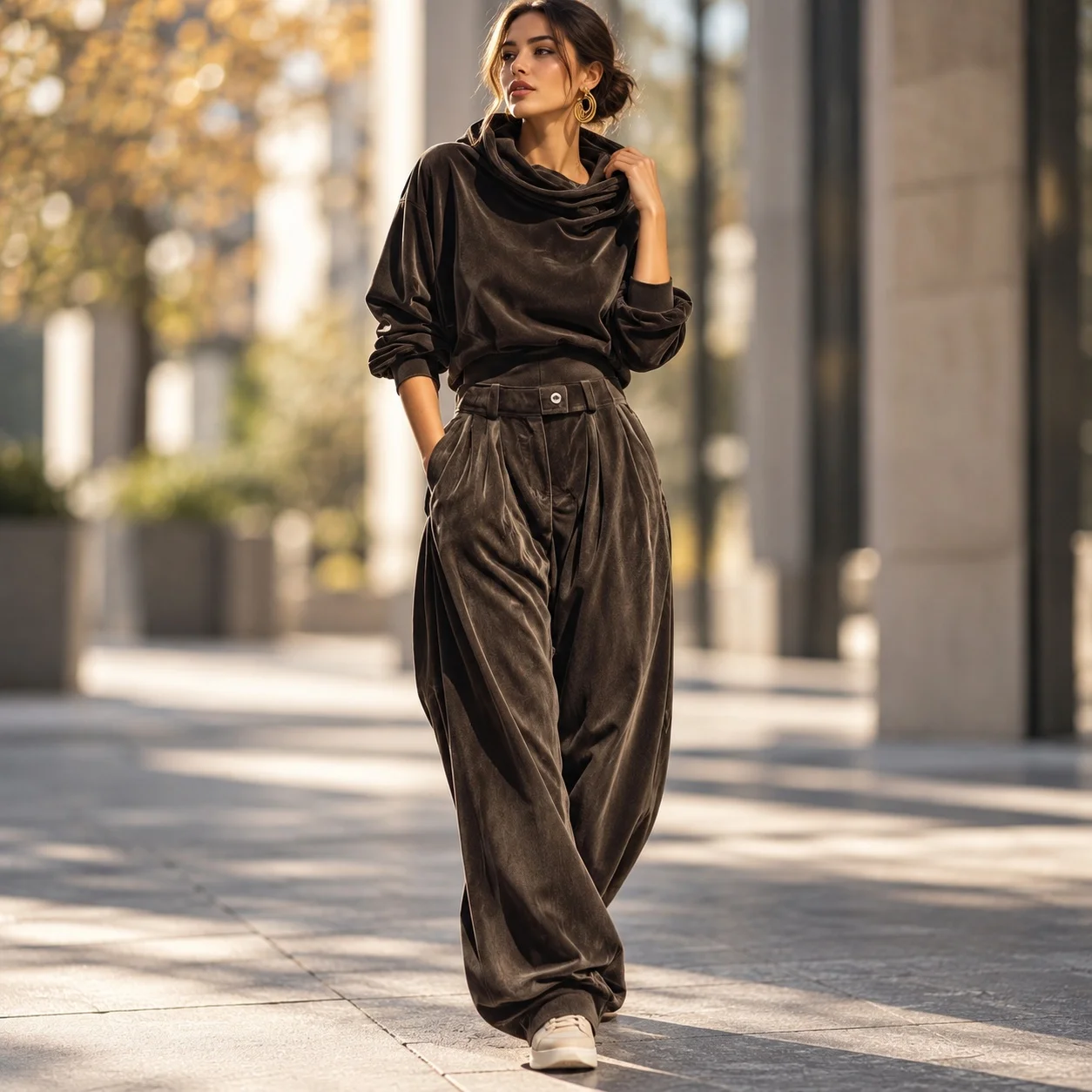 Hooded Casual Set with Pocket and Washed Finish Full Length Long Sleeve Japanese Korean Casual Loose Top Women Sets Winter