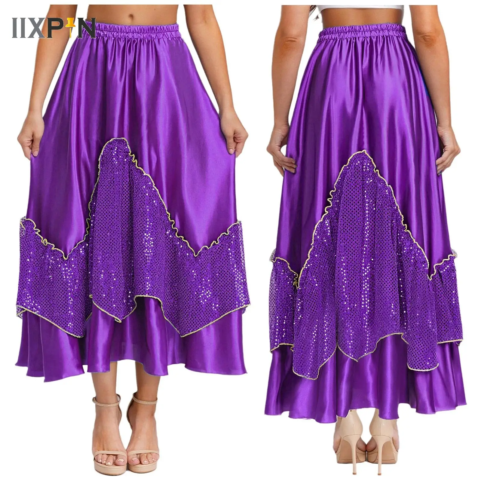 Women Spanish Flamenco Skirt Bullfight Dance Dress Gypsy Long Skirts Dancer Performance Costume Latin Tango Belly Dancewear