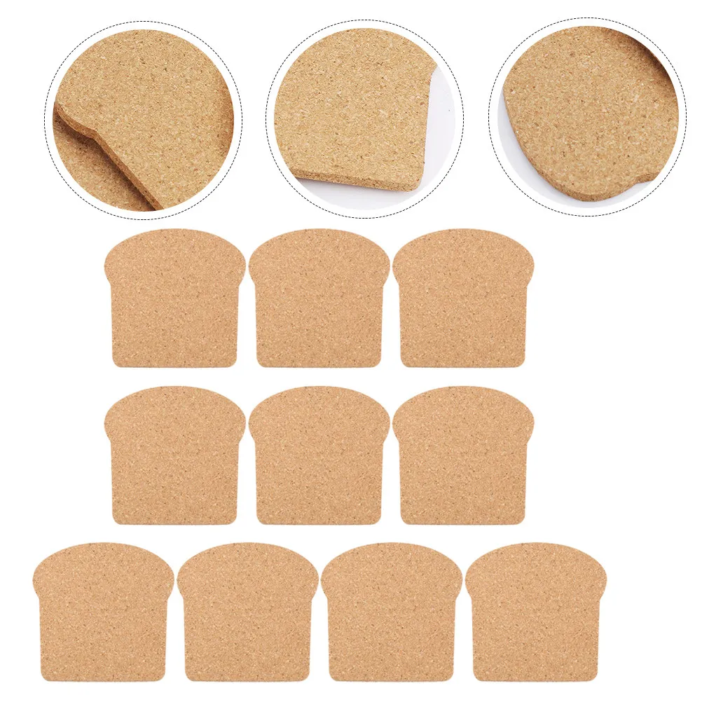 10Pcs Toast Shape Cork Coasters Natural Heat Insulating Anti Scald Drink Coaster Set for Dining Table Kitchen Hotel Desktop Use