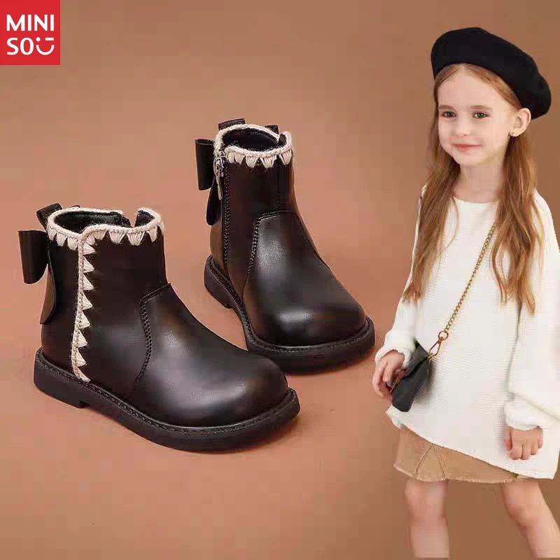 Miniso 2025 Botas de cano curto princesa para meninas – estilo Martin para outono/inverno, sapatos infantis e para meninas