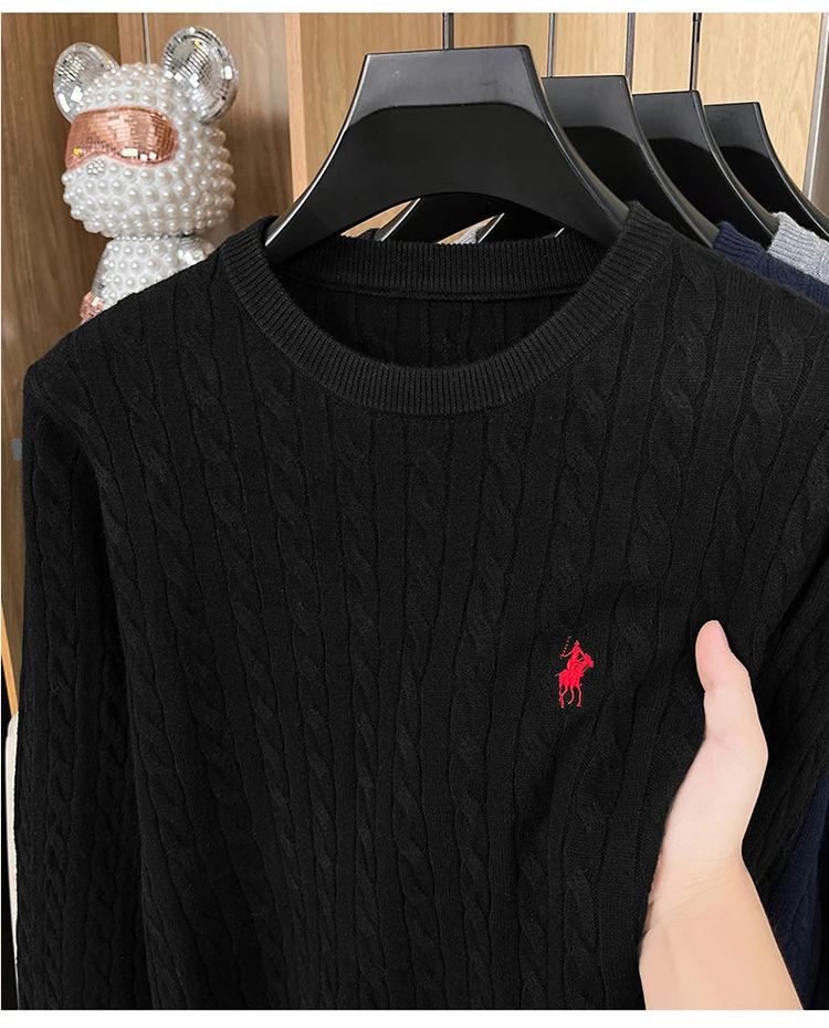 Spring and Autumn Men's Round Neck Hooded Knitted Sweater Base Sweater Loose Warm Fashion Jacquard Top view 3