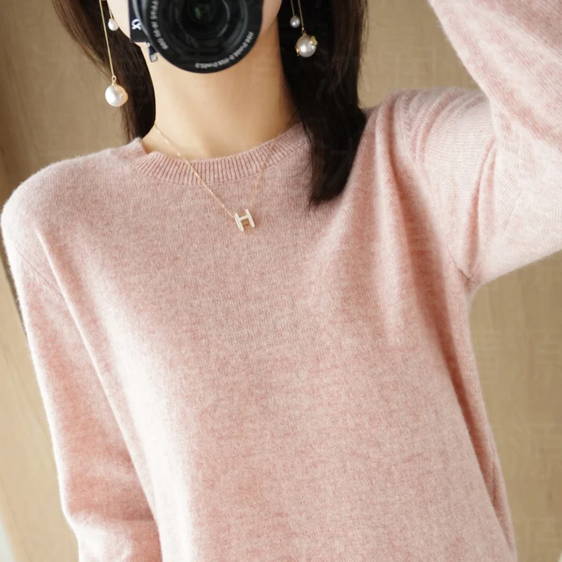 Pull à col rond pour femme, chemise à manches longues, haut tendance, document solide, automne et hiver, nouveau