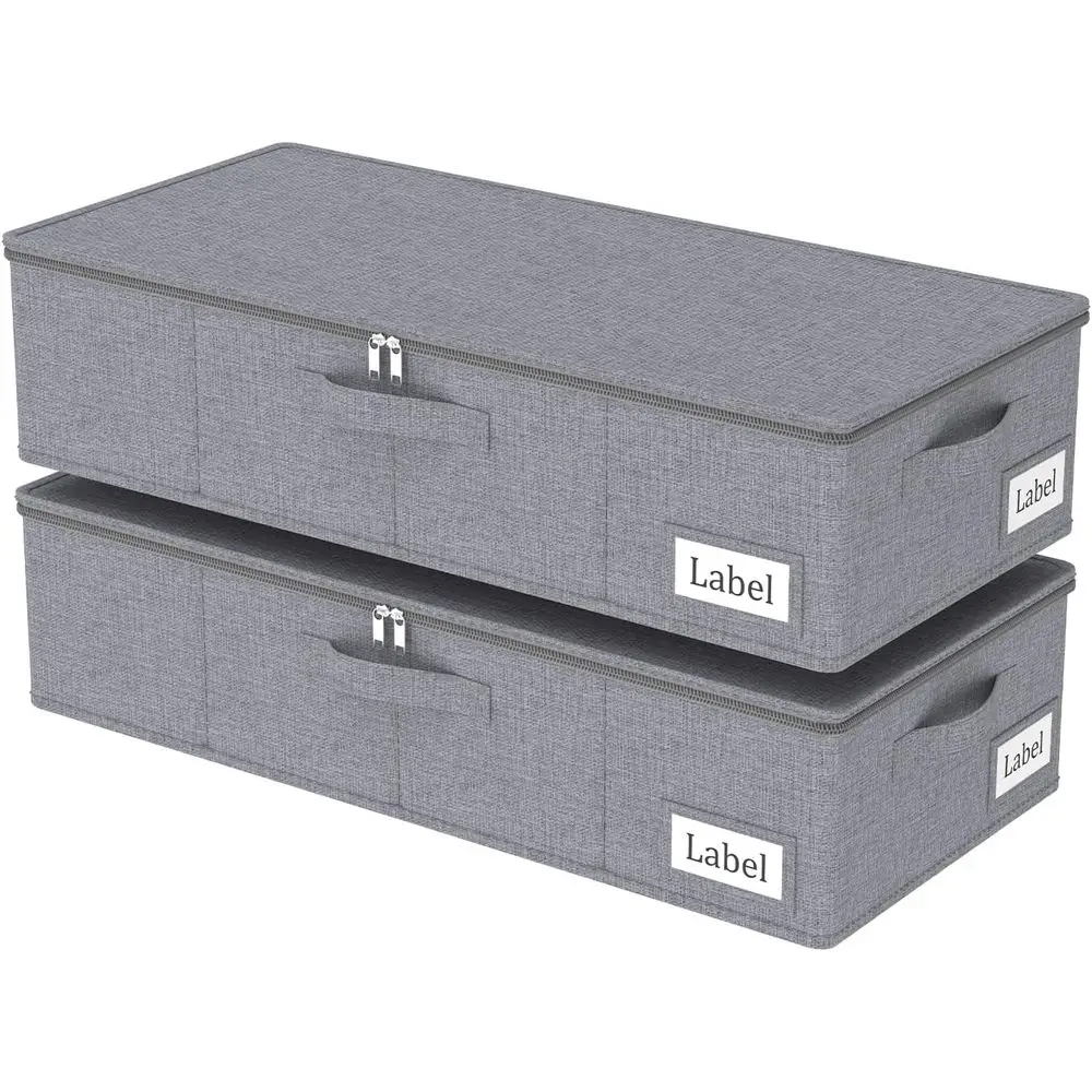 

Grey Foldable Storage Bags with Lid and Labels, 23.6x11.8x6, 2 Pack, for Clothes and Blankets