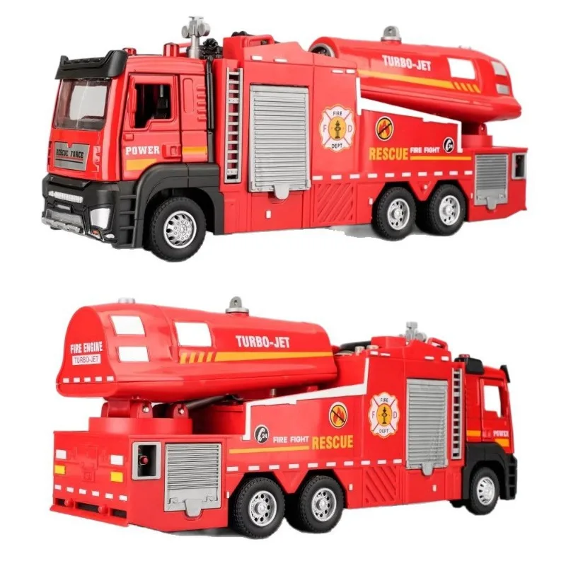 Mainan mobil pemadam kebakaran anak-anak dari bahan alloy, mainan mobil tangki pemadam kebakaran dengan semprotan air, tangga, dan fitur penyelamatan, mainan kendaraan teknik
