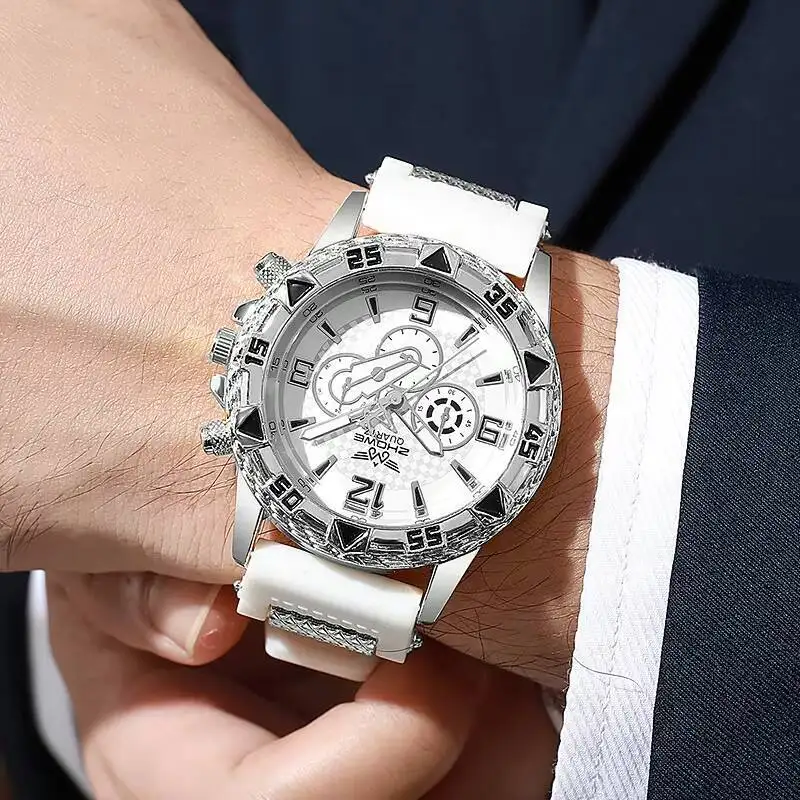 男性用シリコンストラップ付きビジネスウォッチ,大型ダイヤル,アナログクォーツ,カジュアルファッション