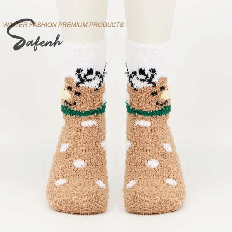 1Pair Christmas Socks Winter Cute Cartoon Santa Claus Elk Middle Tube Socks Thicken Warm Floor Sleep Socks Home Socks Gifts