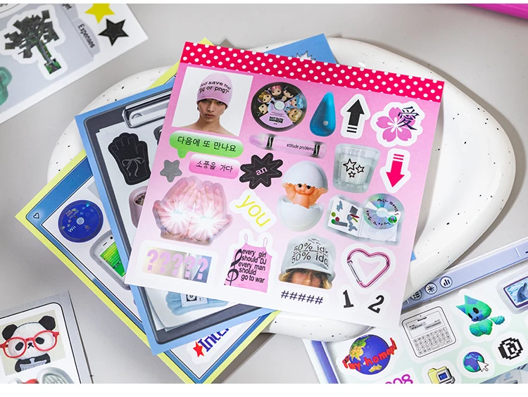 20/40 Pcs Y2K Millennial Electronic Style Die Cut Stickers Book for Scrapbooking Diary Handmade Japanese Stationery Decorative