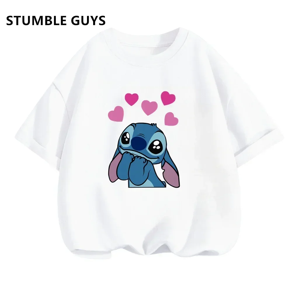 Disney Lilo Stitch Children T-Shirt Kawaii T Shirt Anime Cartoons Children Casual Clothes Tee Shirt Kid Girl Boy Fashion Y2K Top