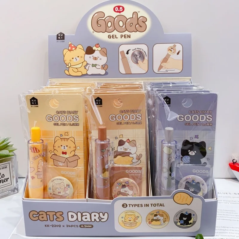 24-ピース-ロットかわいい猫プレスゲルペンかわいい-05-ミリメートル中性ペン学校筆記用品プロモーションギフト