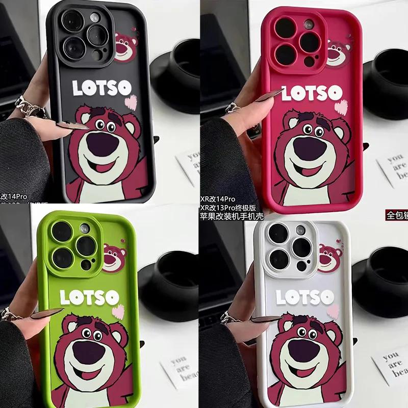 Lotso Disneys Pink Bear Cartoon Phone Case for IPhone 16 15 14 13 12 11 Pro Max Mini XR XS X 7 8 Plus Soft TPU Back Cover