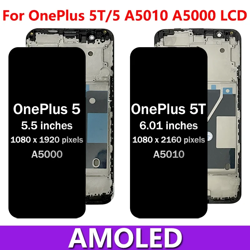 100% New Screen For OnePlus 5 A5000 LCD 1+5 Display Touch Screen Digitizer For One Plus 5T A5010 LCD 1+5T Display Frame