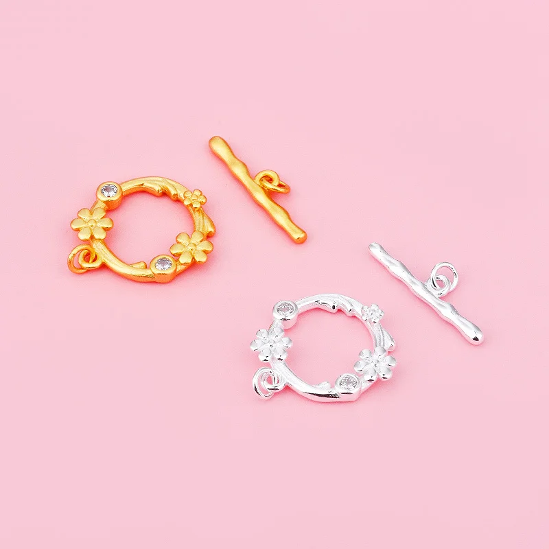 S925 Sterling silver plated zircon garland OT buckle bracelet necklace button wear bead accessories semi-finished parts