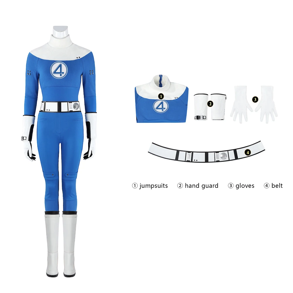 

Halloween Carnival Magical Heroes Susan Storm Richards Costume Lnvisible Women Cosplay Costume Blue And White Jumpsuit