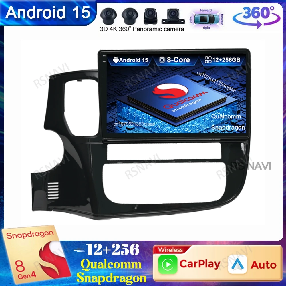 Android 15 Radio del coche para Mitsubishi Outlander 3 2012-2018 DSP DVD Qualcomm Viedo Player 5G WIFI GPS unidad principal QLED BT Multimedia