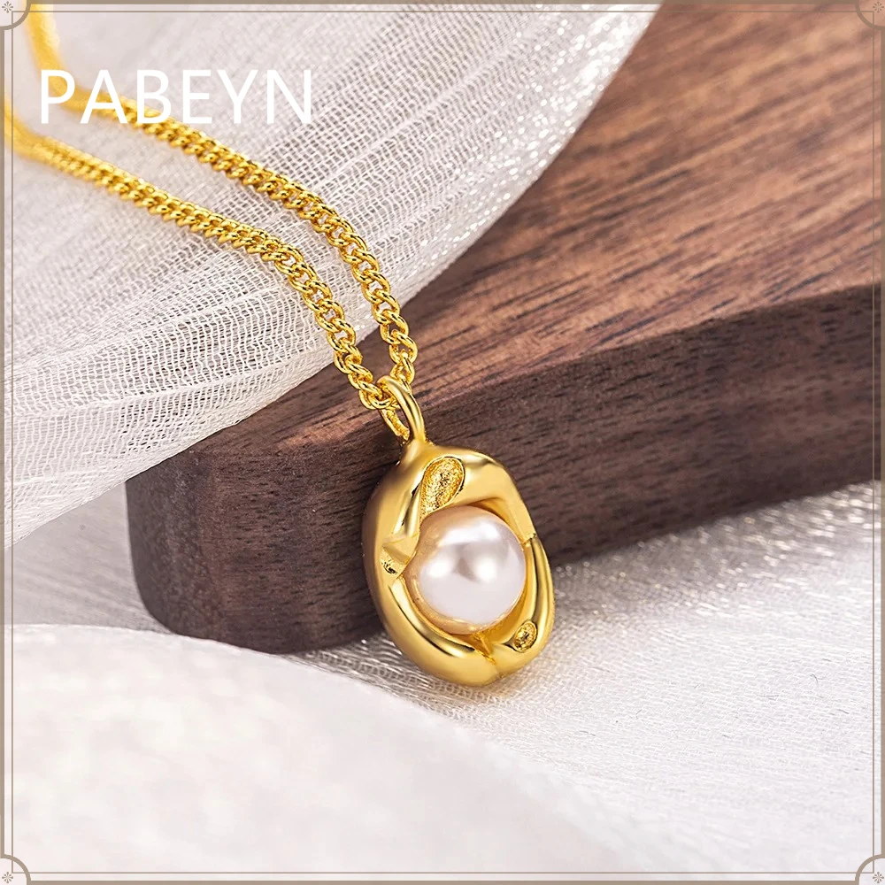 925 Sterling Silver Pearl Necklace Unique Organic Texture, Asymmetrical Style Elegant Minimalist Jewelry A Delicate Gift for Her