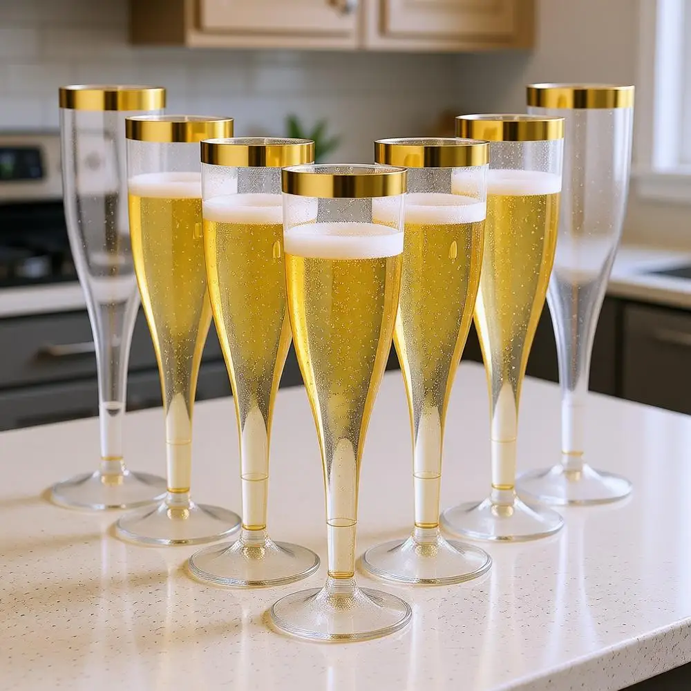 

Одноразовые пластиковые бокалы для шампанского с золотым блеском, 6,5 унций, для свадеб, вечеринок, мимоза-баров