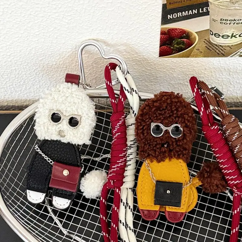 Niedlicher Cartoon-Plüsch-Teddy-Hund-Schlüsselanhänger, Kawaii-Lederpuppe, Anhänger, Rucksack, hängende Verzierung, Dekoration, Zubehör, Geschenke