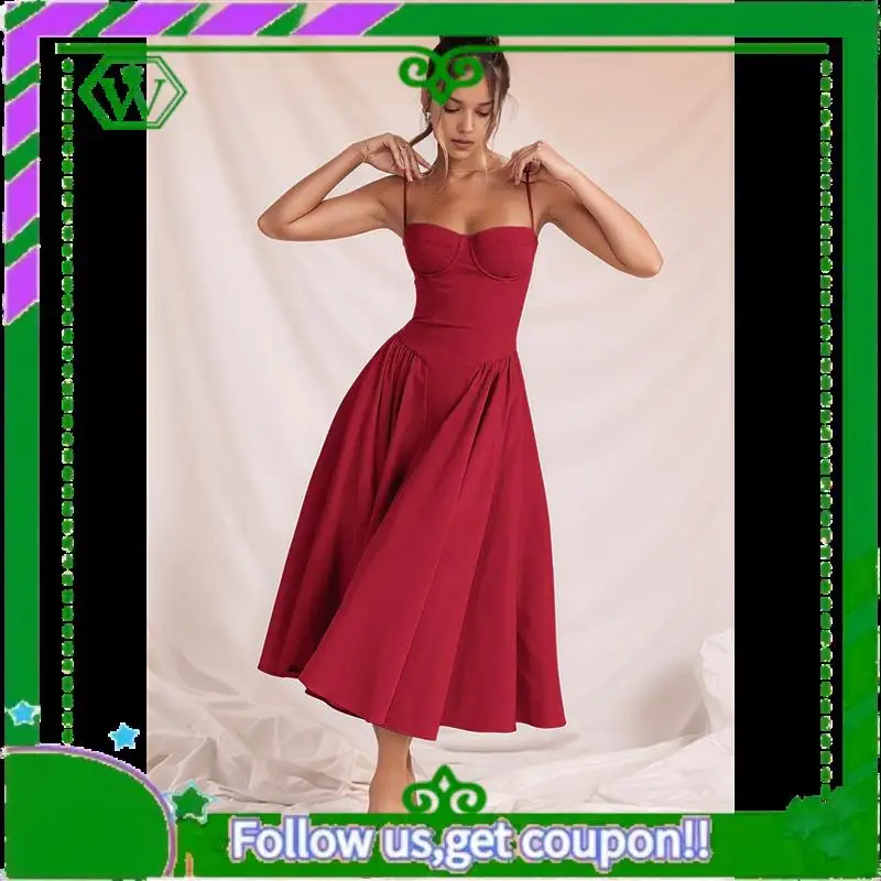 A18P-Abito estivo da donna 2025 con cinturino per spaghetti Boho Fit Slim Fit Beach Sundress