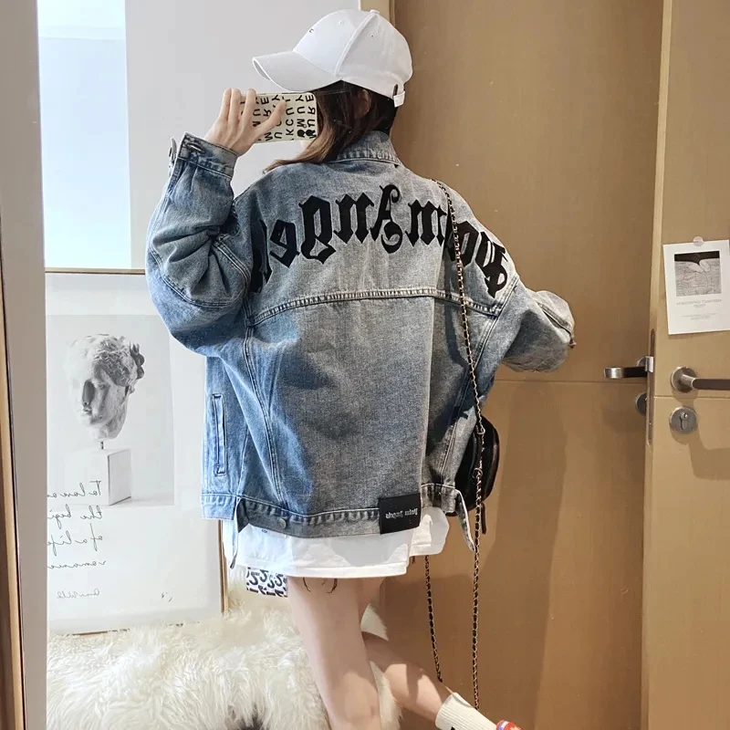 Do Old Vintage Denim Jackets Women\'s Outwear Spring Autumn 2023 New Korean Loose Letters Jeans Jacket Female Tops Streetwear