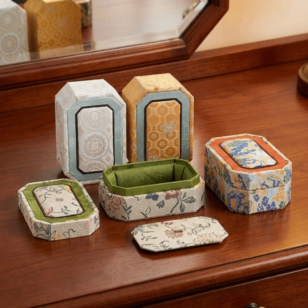 Fabric Brocade Jewelry Box Multiple Colors Hard Shell Double Lid Jewelry Box Wear-Resistant Chinese Style Jewelry Display Box