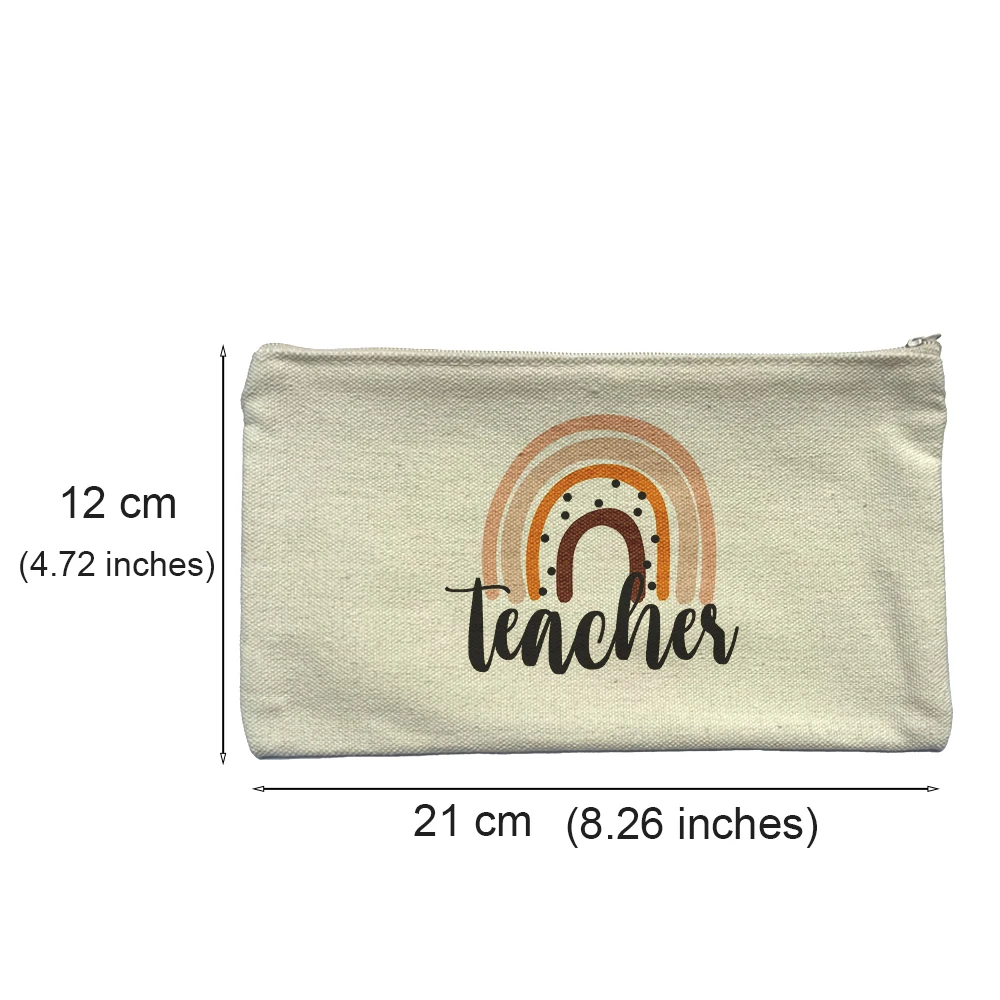 Pencil Bag Case - Teach Love Inspire - Rainbow Pen Holder Canvas Zipper Storage Wallet Teacher Life Day Gift Appreciation Floral