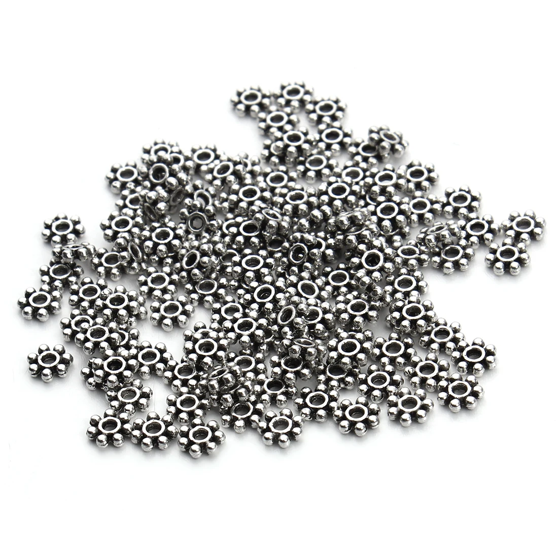 200pcs/Lot 4mm Antique Gold/Silver Color Small Snowflake Spacer Beads Metal Flat Beads for Jewelry Making DIY Bracelets Necklace