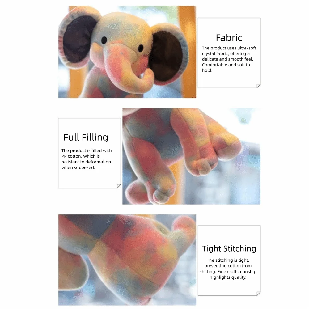 Cartoon Style Cotton Elephant Soft Texture Kawaii Soothing Pillow Infant Use Real Life Plush