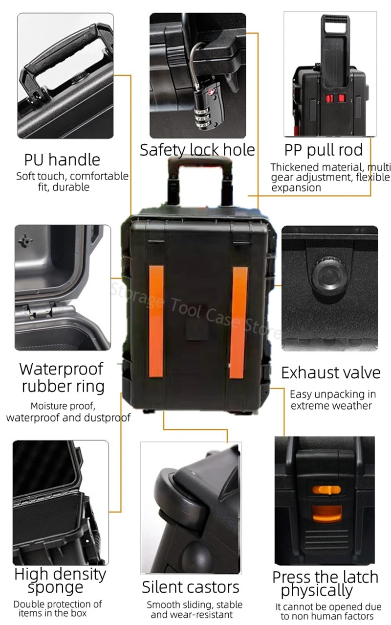 Caja de herramientas con ruedas, estuche rígido, caja de herramientas grande con ruedas, caja de instrumentos de seguridad, caja de almacenamiento,