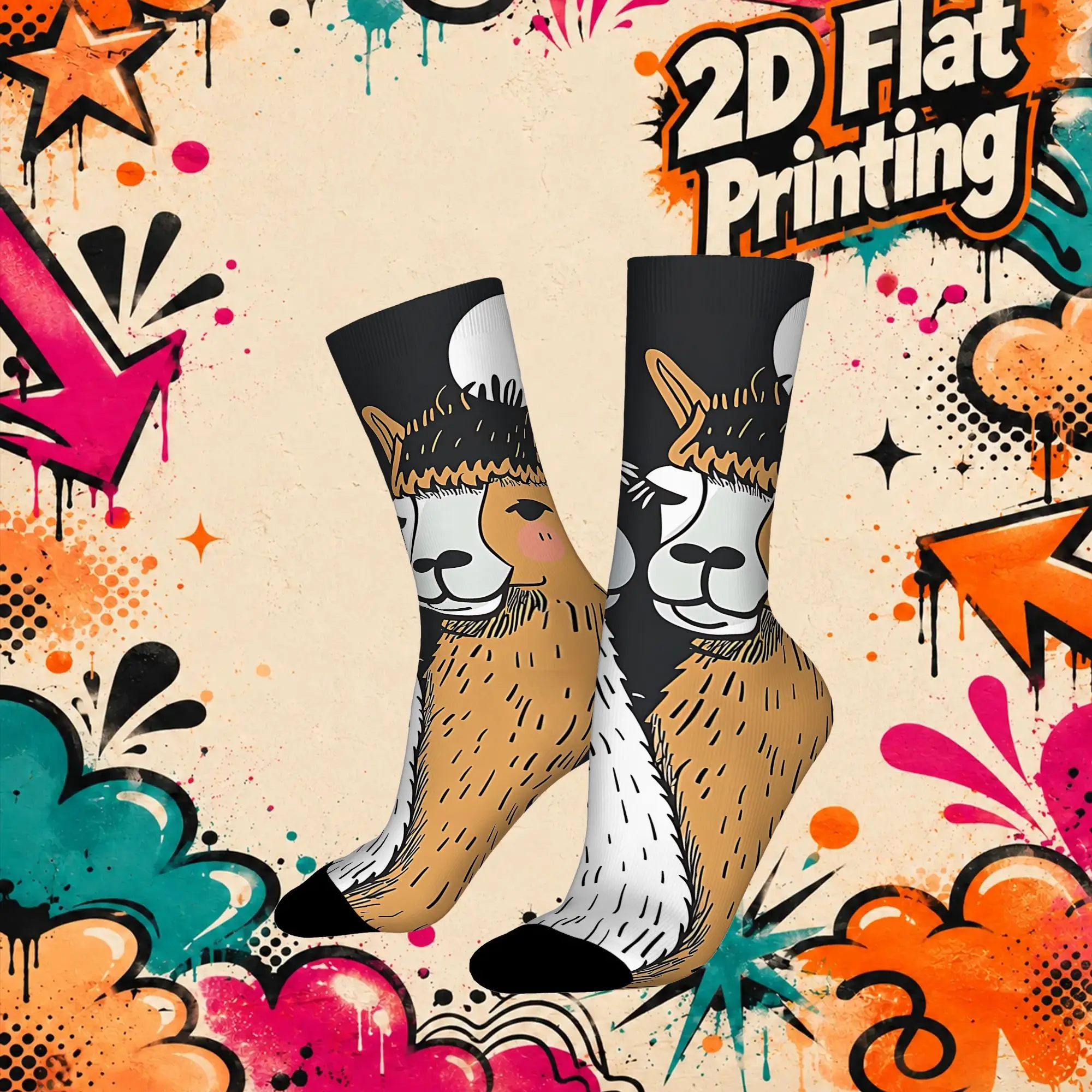 Charming Llama Character Print Retro  Hip Hop Novelty Pattern Crew Creative Sock Sports Socks